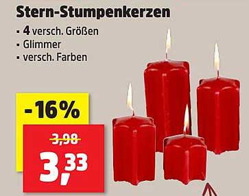 Stern-Stumpenkerzen - 4 versch. Größen und Farben