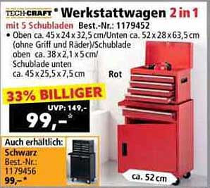 TECHCRAFT Werkstattwagen 2 in 1 mit 5 Schubladen