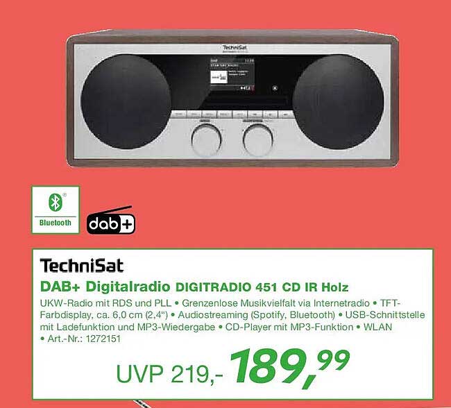 Technisat DAB+ Digitalradio DIGITRADIO 451 CD IR Holz