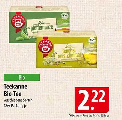 Teekanne Bio-Tee verschiedene Sorten 18er-Packung je