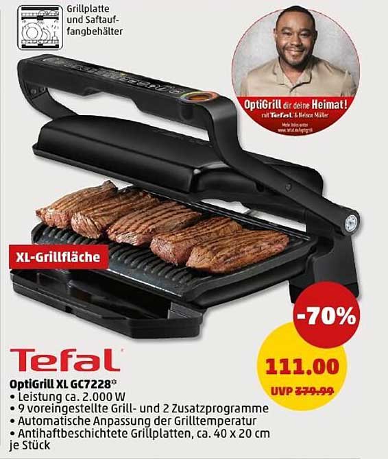 Tefal OptiGrill XL GC728* - 70% Rabatt - Nur 111,00 €