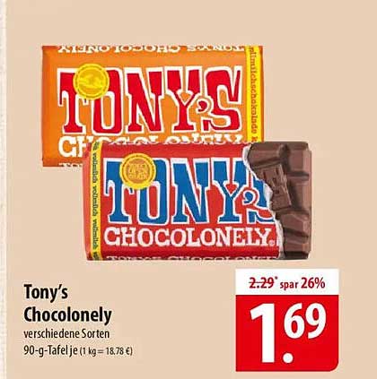 Tony's Chocolonely verschiedene Sorten 90-g-Tafel