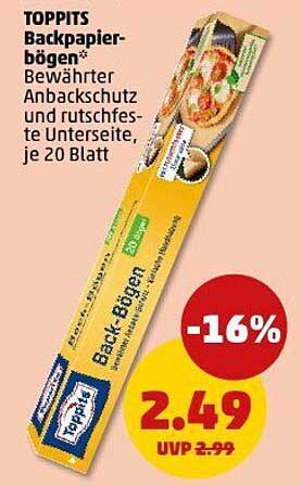 TOPPITS Backpapierbögen - Bewährter Anbackschutz und rutschfeste Unterseite, je 20 Blatt