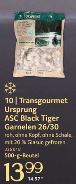Transgourmet Ursprung ASC Black Tiger Garnelen 26/30, 500-g-Beutel