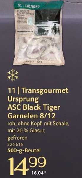 Transgourmet Ursprung ASC Black Tiger Garnelen 8/12 - 500-g-Beutel