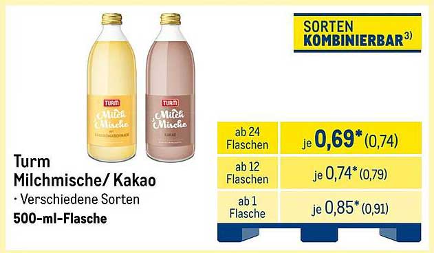 Turm Milchmischung/Kakao - Verschiedene Sorten, 500-ml-Flasche