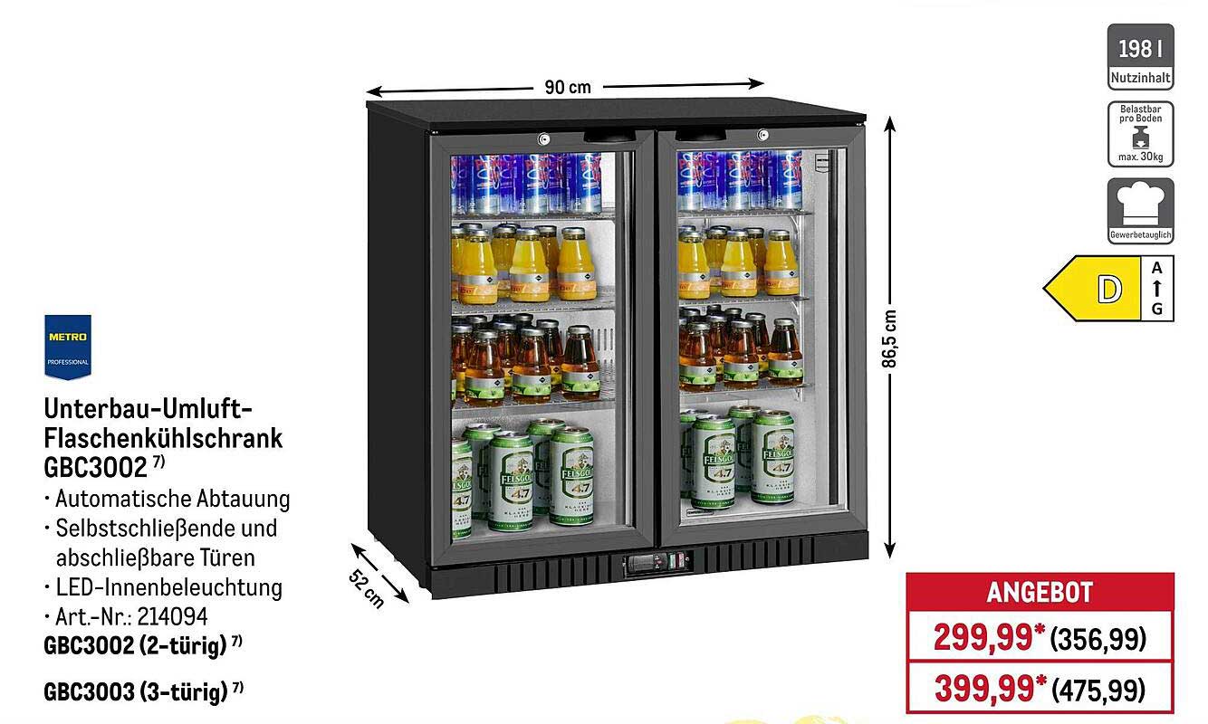 Unterbau-Umluft-Flaschenkühlschrank GBC3002