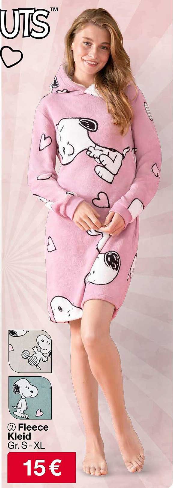 UTS Fleece Kleid in Pink mit Snoopy-Motiv