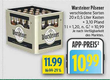 Warsteiner Pilsener 20 x 0,5 Liter Kasten + 3,10 Pfand