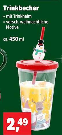 Weihnachtlicher Trinkbecher mit Trinkhalm – verschiedene Motive