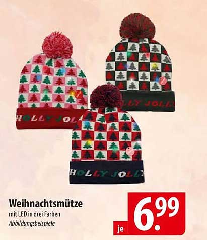 Weihnachtsmütze mit LED in drei Farben