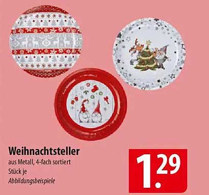 Weihnachtsteller aus Metall, 4-fach sortiert