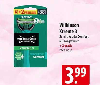 Wilkinson Xtreme 3 Sensitive oder Comfort - 6 Einwegrasierer + 2 gratis