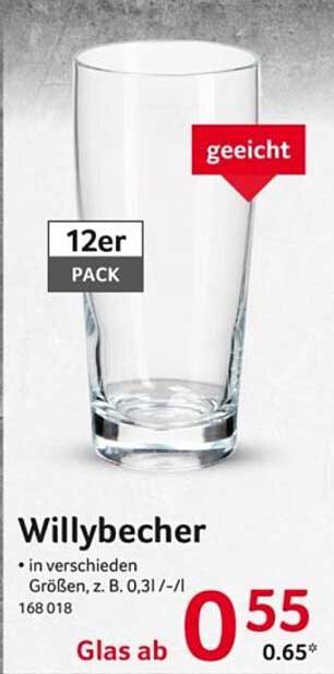 Willybecher 12er Pack - Ab 0,55 € pro Glas