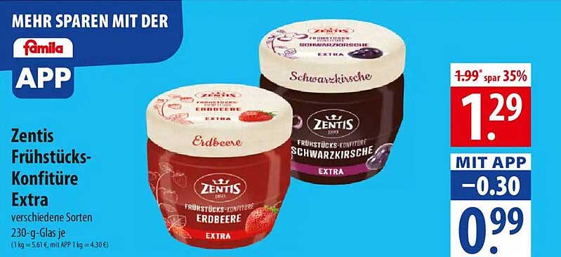 Zentis Frühstücks-Konfitüre Extra - verschiedene Sorten 230-g-Glas