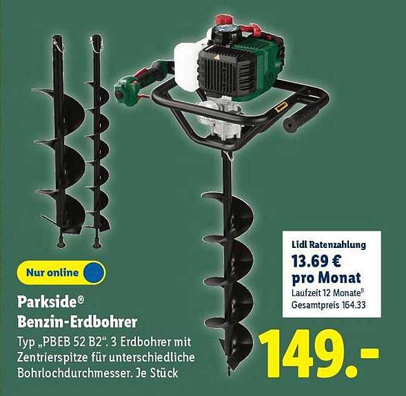 Parkside® Benzin-Erdbohrer Typ „PBE 52 B2“ 3 Erdbohrer mit Zentrierspitze für unterschiedliche Bohrlochmodernesser. Je Stück