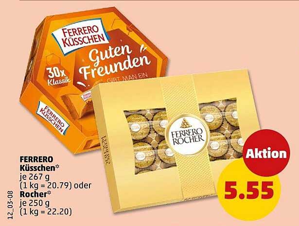FERRERO Küsschen* je 267 g (1 kg = 20.79) oder Rocher* je 250 g (1 kg = 22.20)