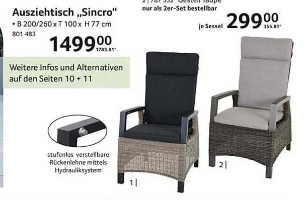 Ausziehtisch „Sincro“ und Sessel