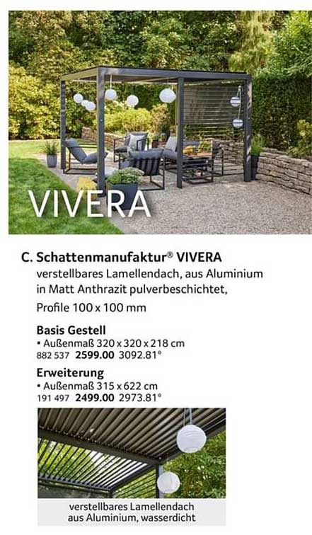 C. Schattenmanufaktur® VIVERA - verstellbares Lamellendach aus Aluminium