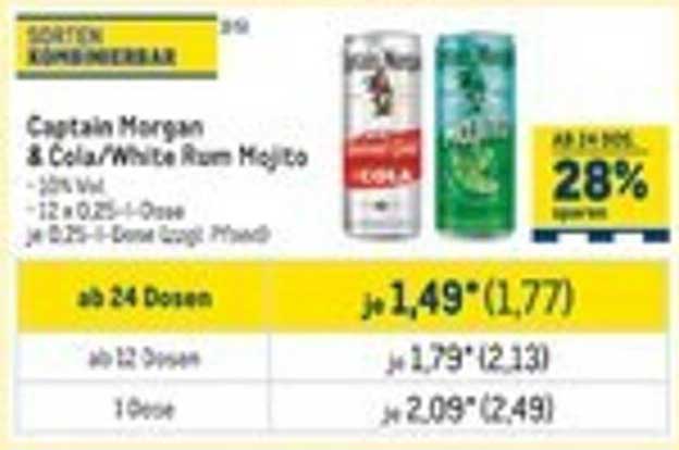 Captain Morgan & Cola/White Rum Mojito - Ab 24 Dosen