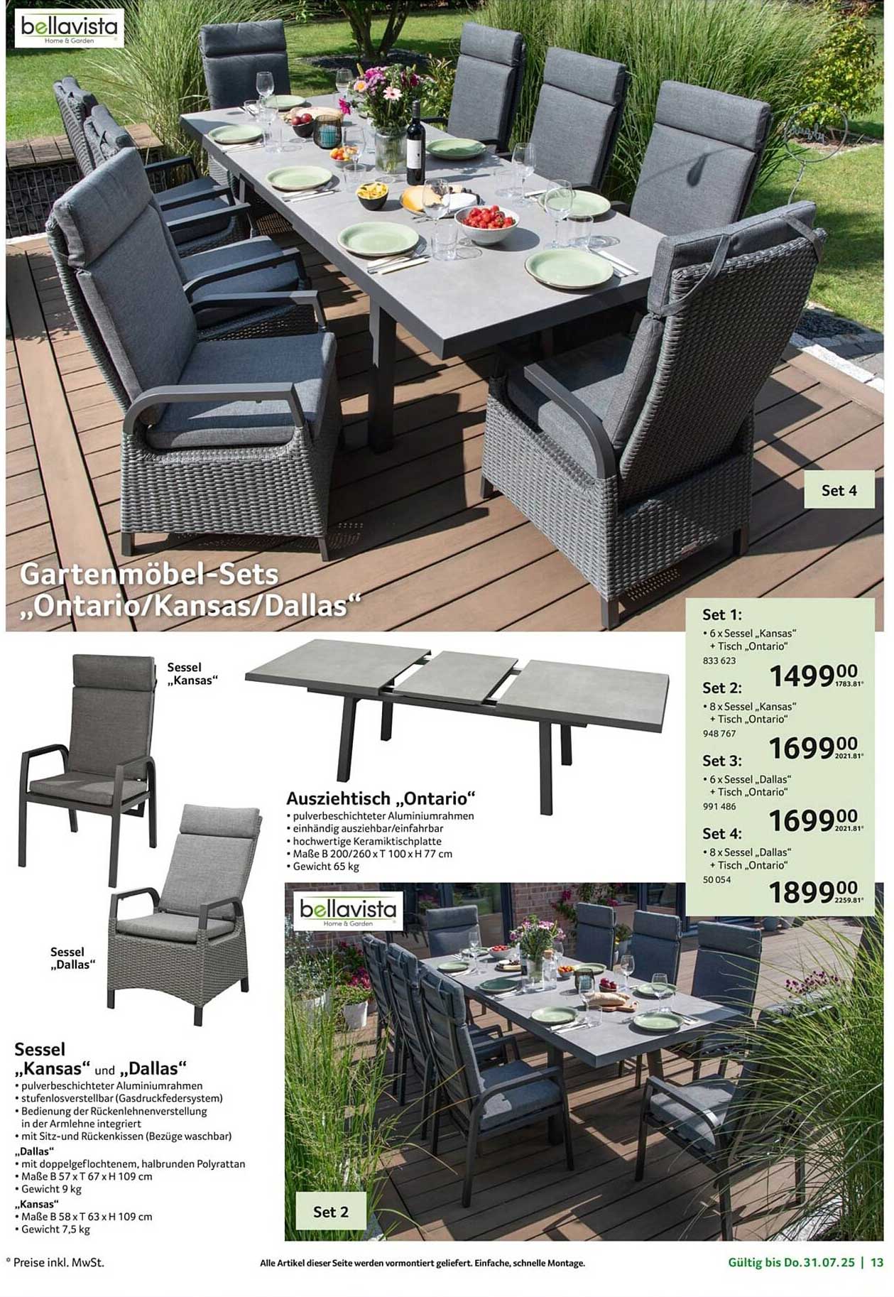 Gartenmöbel-Set „Ontario/Kansas/Dallas“