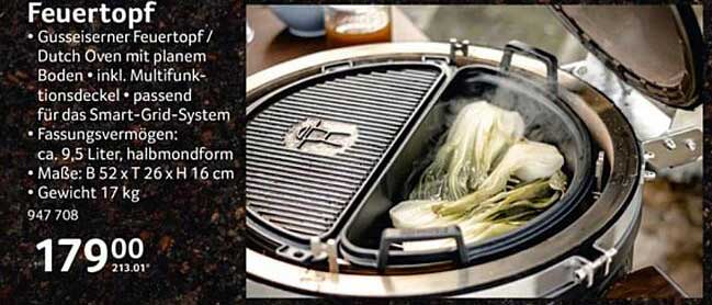 Gusseiserner Feuertopf / Dutch Oven mit planem Boden inkl. Multifunktionsdeckel