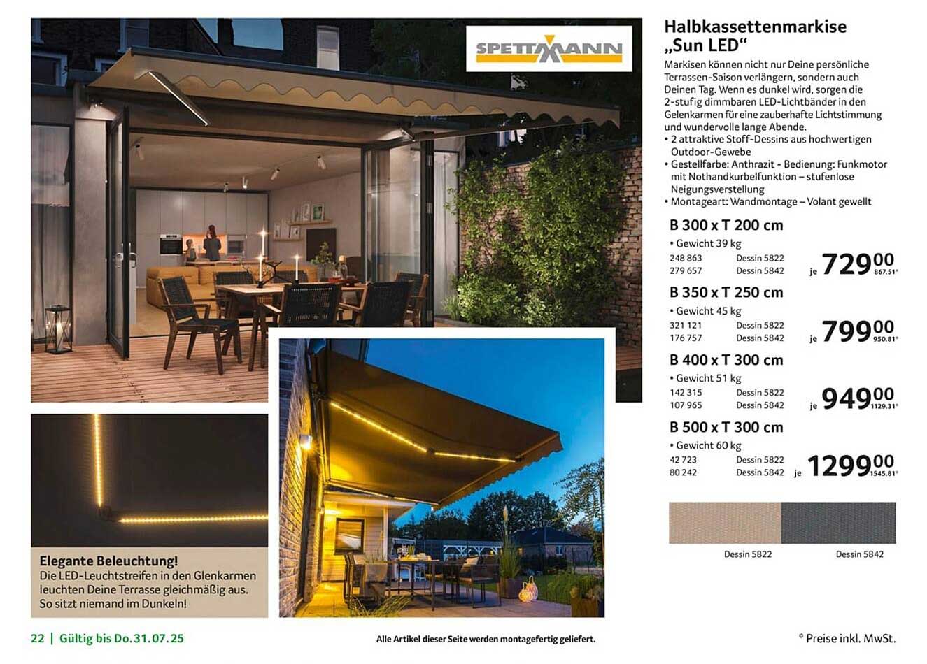 Halbkassettenmarkise „Sun LED“