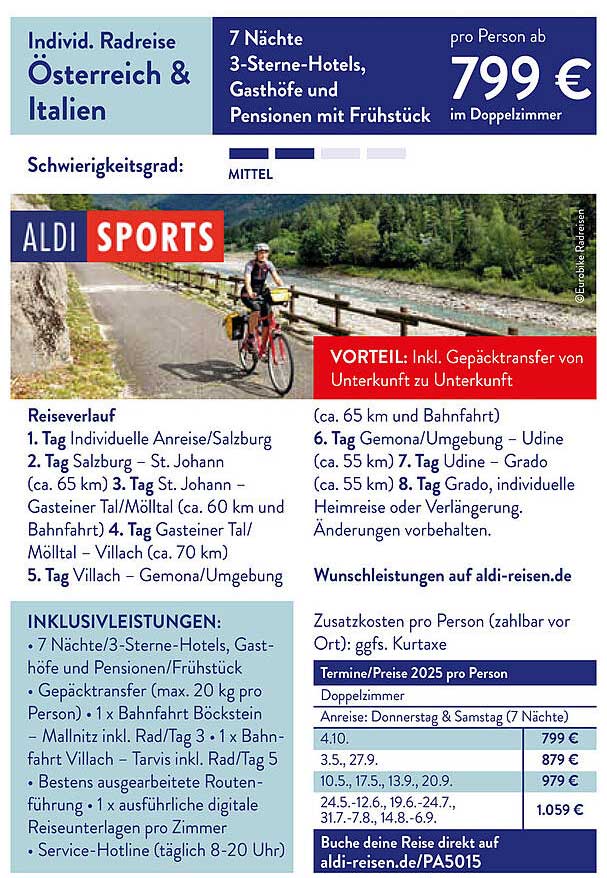 Individuelle Radreise Österreich & Italien – 7 Nächte mit Frühstück ab 799 €