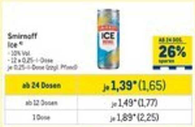 Smirnoff Ice 24 Dosen Angebot