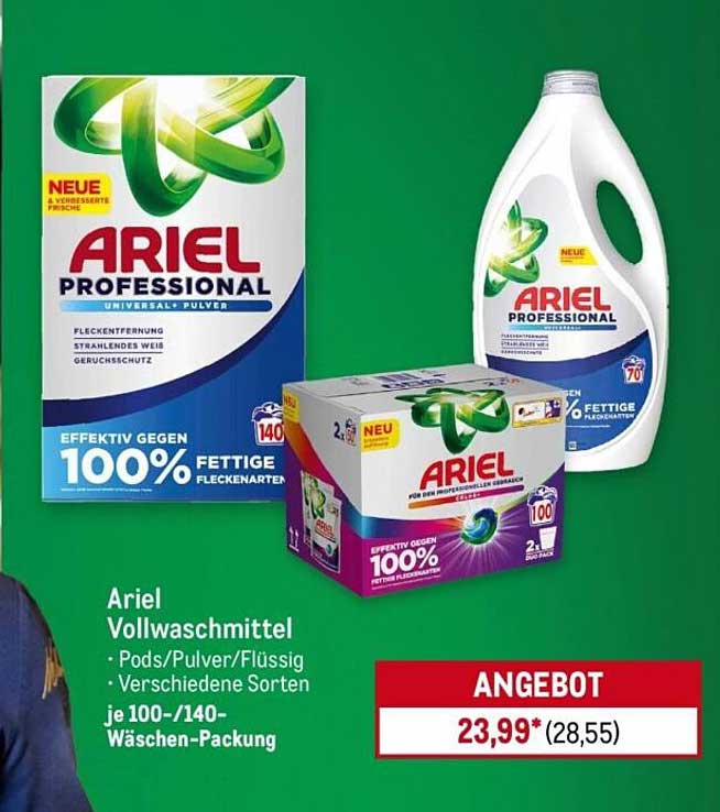 Ariel Vollwaschmittel · Pods/Pulver/Flüssig Verschiedene Sorten je 100/-140-Wäschen-Packung