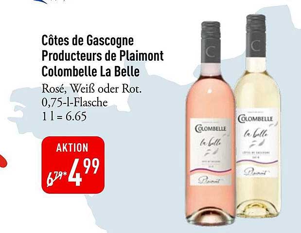 Côtes de Gascogne Producteurs de Plaimont Colombelle La Belle Rosé, Weiß oder Rot. 0,75-l-Flasche