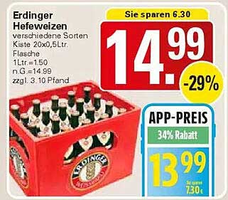Erdinger Hefeweizen verschiedene Sorten Kiste 20x0,5L Flasche