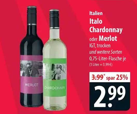 Italien Italo Chardonnay Oder Merlot Igt, Trocken Und Weitere Sorten 0 ...