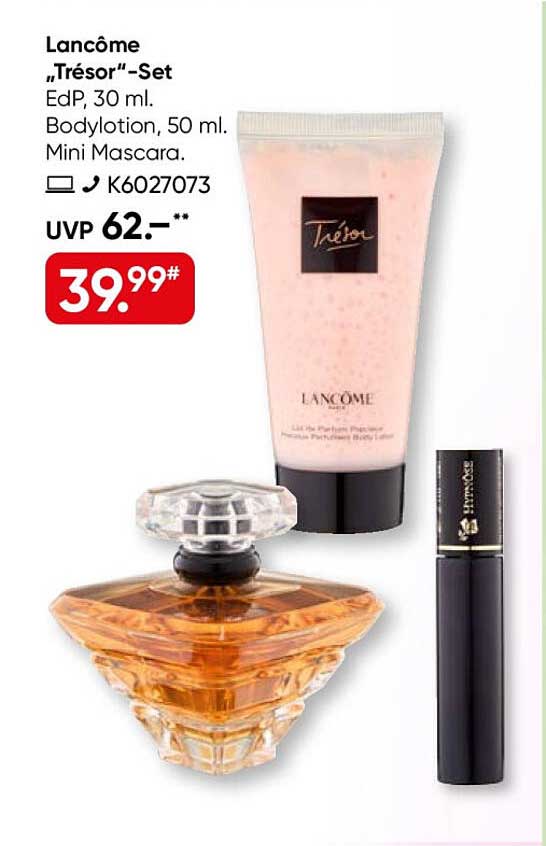 Lancôme „Trésor“-Set EdP, 30 ml. Bodylotion, 50 ml. Mini Mascara.