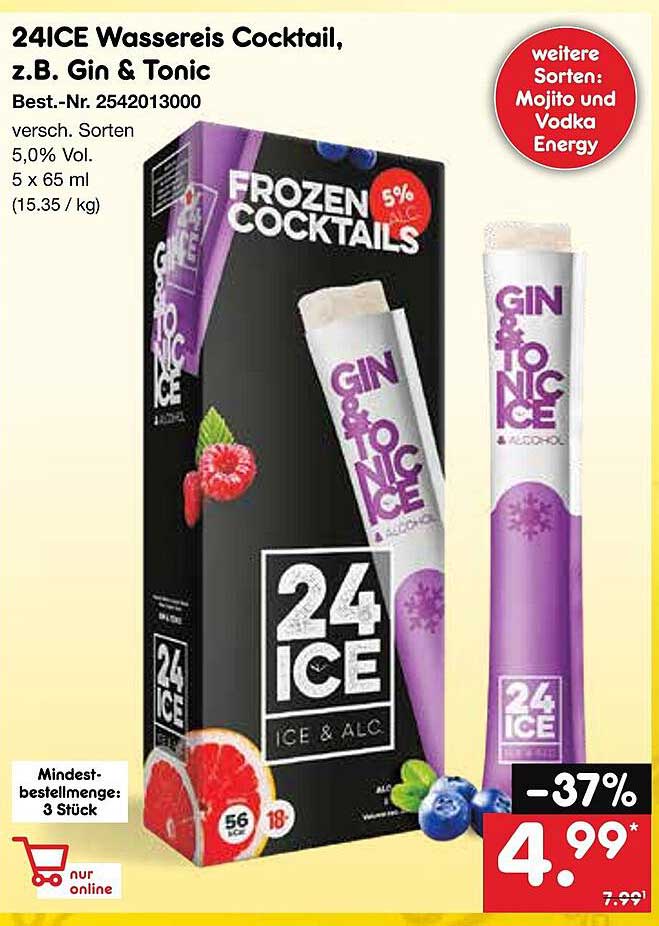 24ICE Wassereis Cocktail, z.B. Gin & Tonic