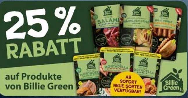 25% Rabatt auf Produkte von Billie Green