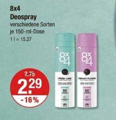 8x4 Deospray verschiedene Sorten je 150-ml-Dose