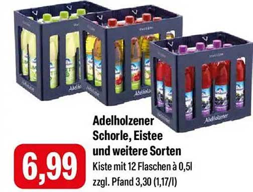 Adelholzener Schorle, Eistee und weitere Sorten - Kiste mit 12 Flaschen à 0,5l