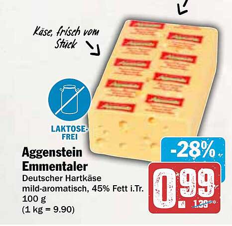 Aggstein Emmentaler Käse, frisch vom Stück, laktosefrei