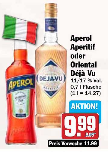 Aperol Aperitif oder Oriental Déjà Vu 0,7 L Flasche