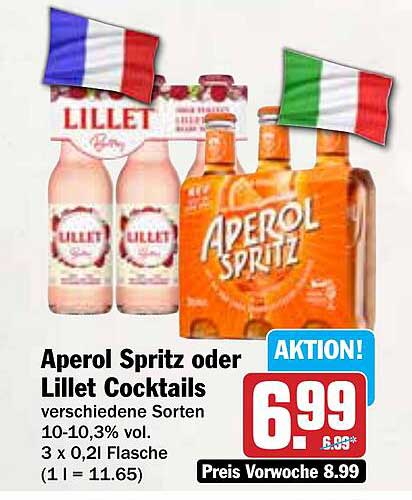 Aperol Spritz oder Lillet Cocktails - verschiedene Sorten