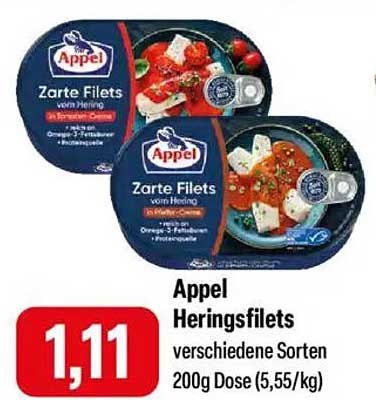 Appel Heringsfilets verschiedene Sorten 200g Dose