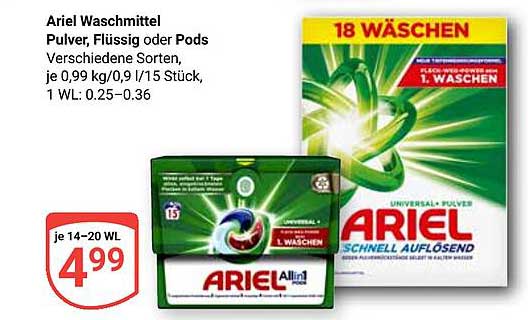 Ariel Waschmittel Pulver, Flüssig oder Pods – 18 Wäschen