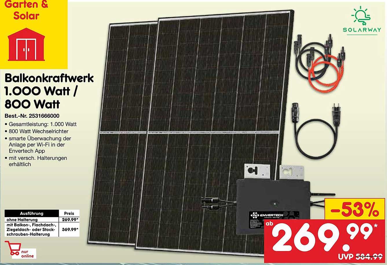 Balkonkraftwerk 1.000 Watt / 800 Watt