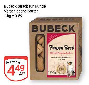 Bubeck Snack für Hunde - Pansen Brot 1250g