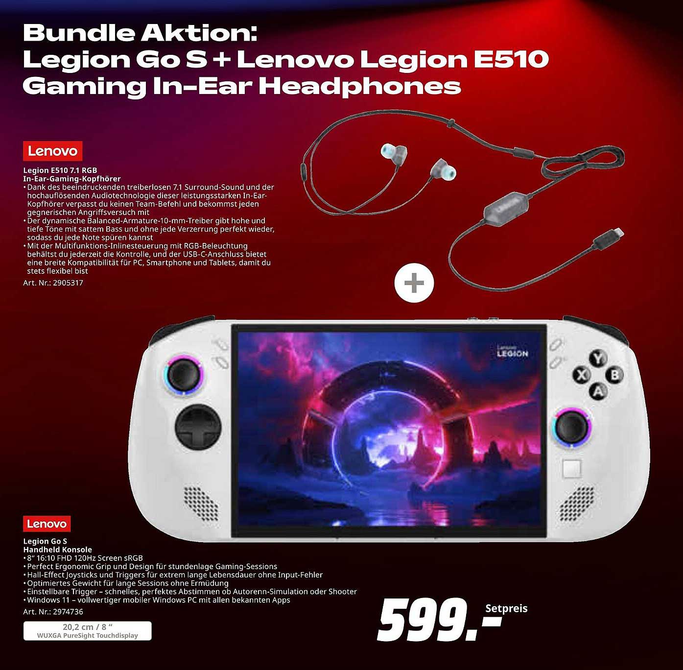 Bundle Aktion: Legion Go S + Lenovo Legion E510 Gaming In-Ear Headphones