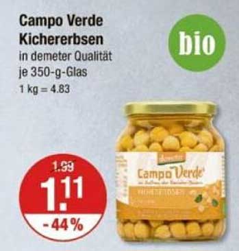 Campo Verde Kichererbsen in Demeter Qualität, 350-g-Glas