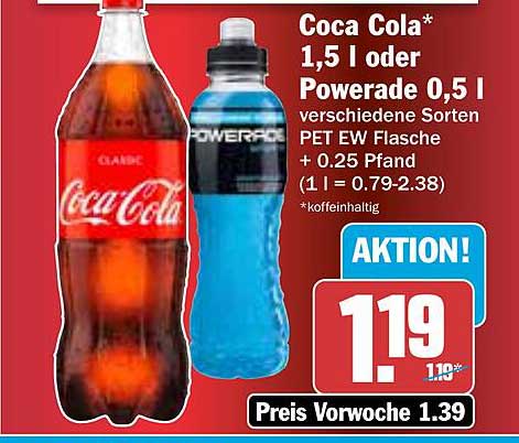 Coca Cola 1,5 l oder Powerade 0,5 l - verschiedene Sorten