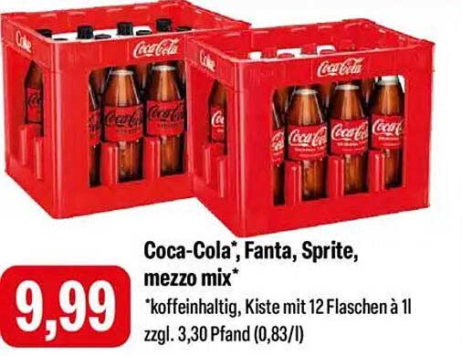 Coca-Cola*, Fanta, Sprite, Mezzo Mix - Kiste mit 12 Flaschen à 1L