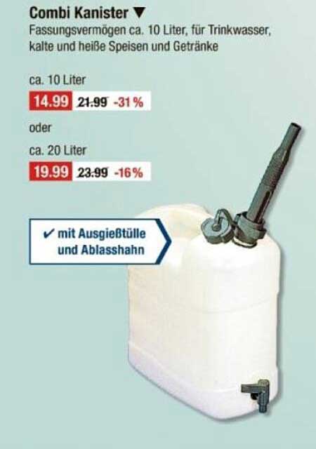 Combi Kanister für Trinkwasser und heiße Speisen